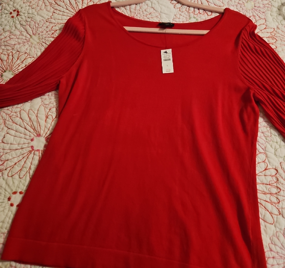 Talbots Red Ribbed Long Sleeve Blouse